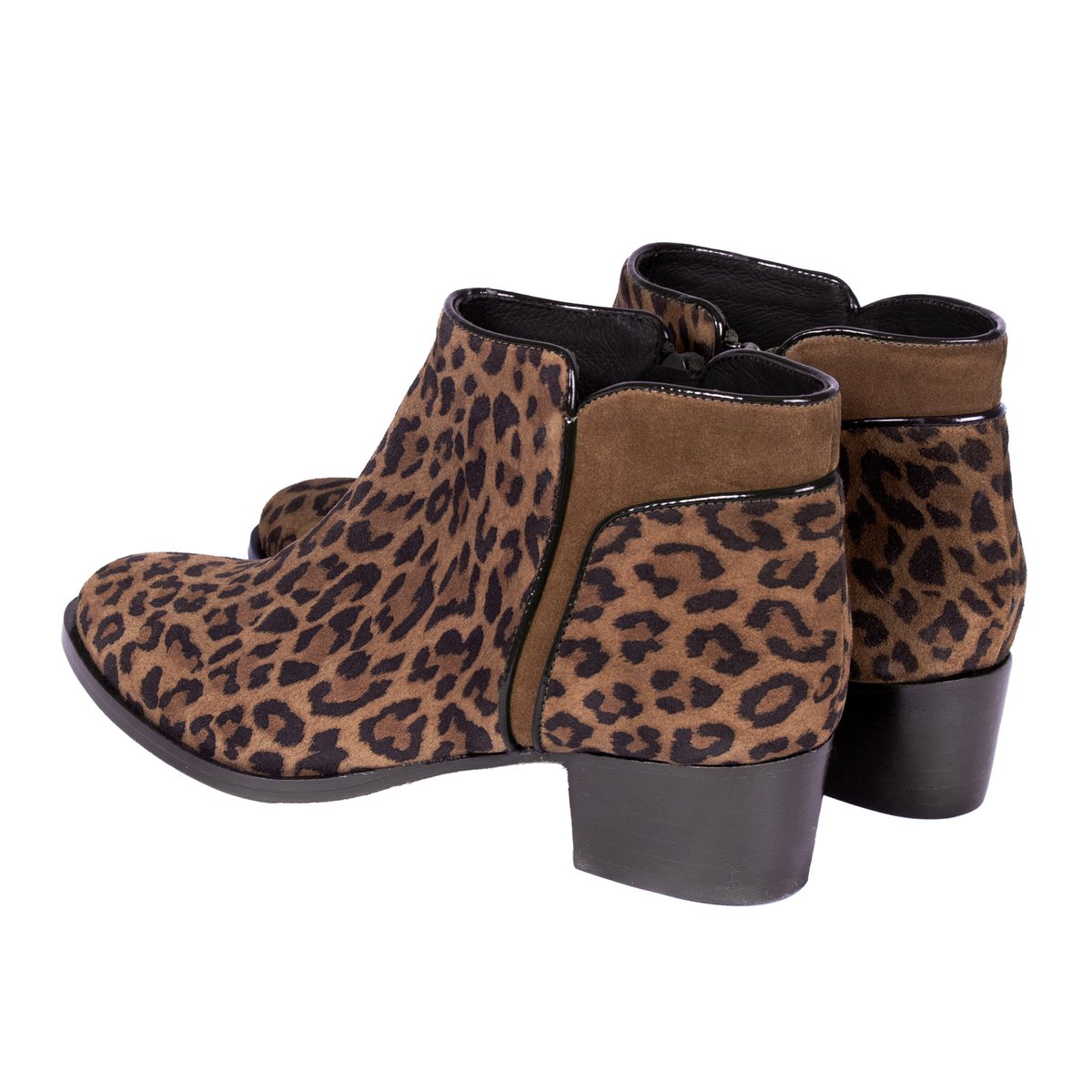 Bottines moyen talon cuir daim léopard, JULES & JENN