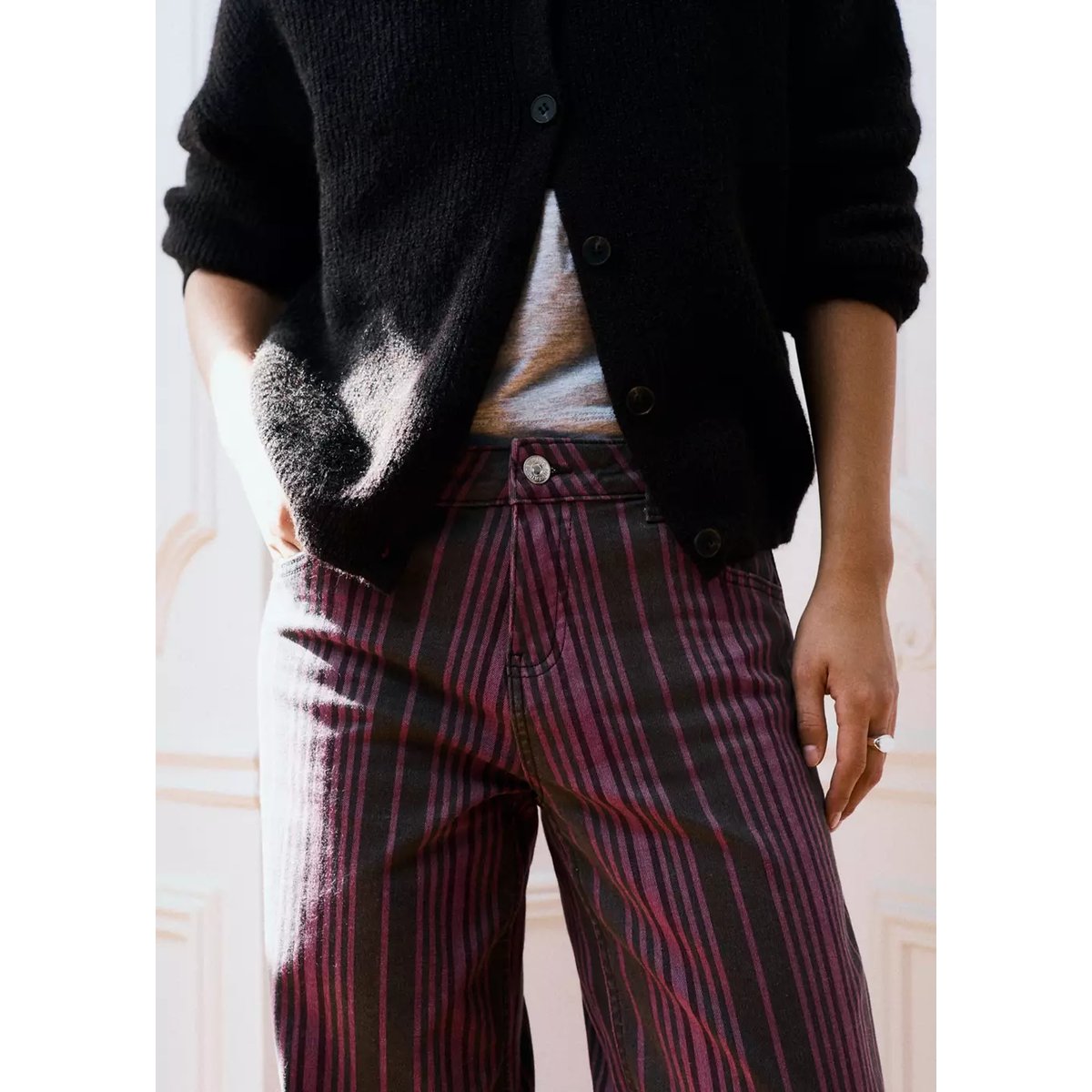 Jean straight-fit à rayures marron, MANGO TEEN
