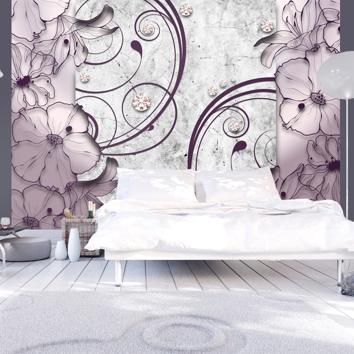 Papier peint intissé panoramique Heather dream blanc, EDEN