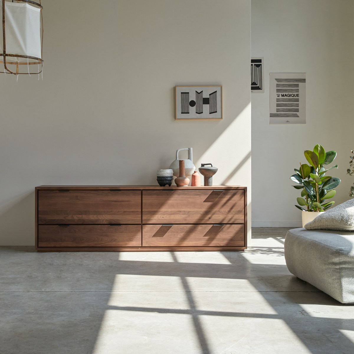 Meuble Hi-FI, TV en Noyer massif, SENSON marron foncé, TIKAMOON