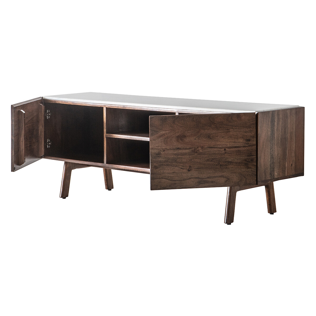 Dhuburi Marble and Walnut Rustic TV Unit dark wood, ÉDITÉ