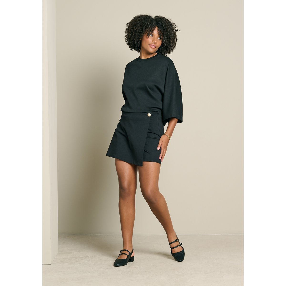 Jupe-short portefeuille noir, LOLALIZA