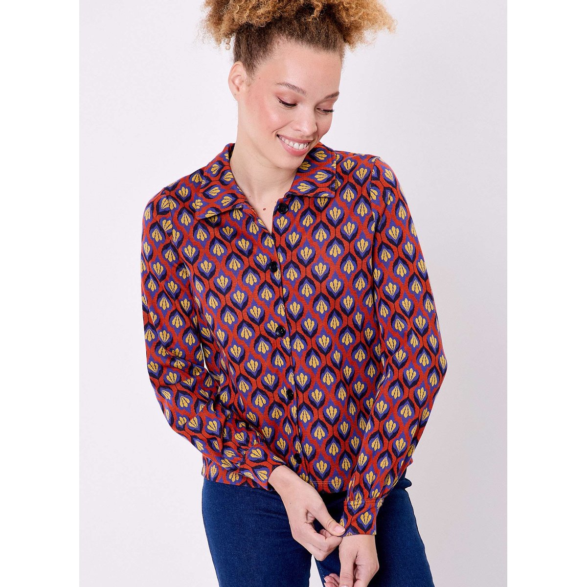 Veste courte maille jacquard bio SUMALI rose foncé, PRINCESSE NOMADE