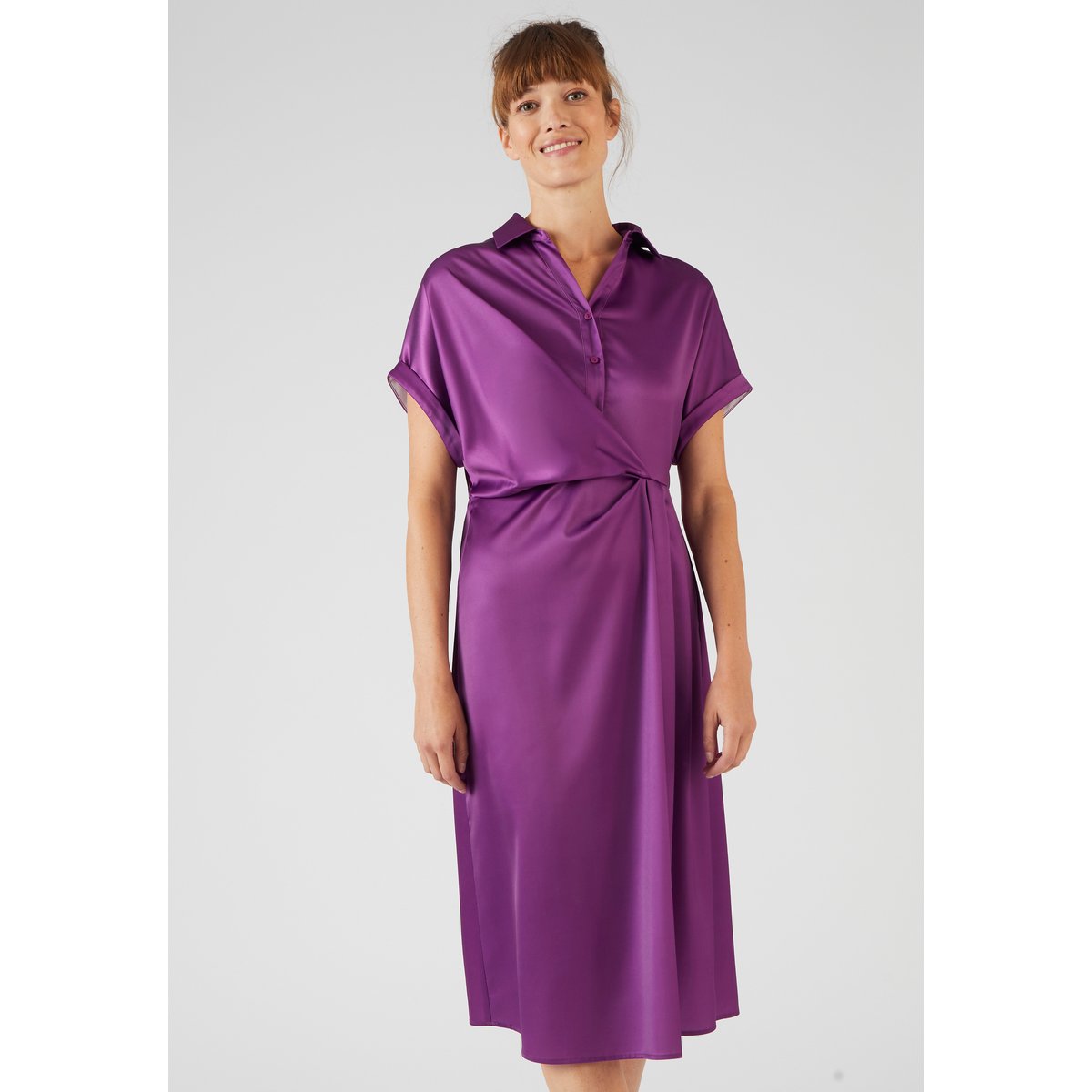 Robe drapée toucher soyeux violet dahlia, DAMART