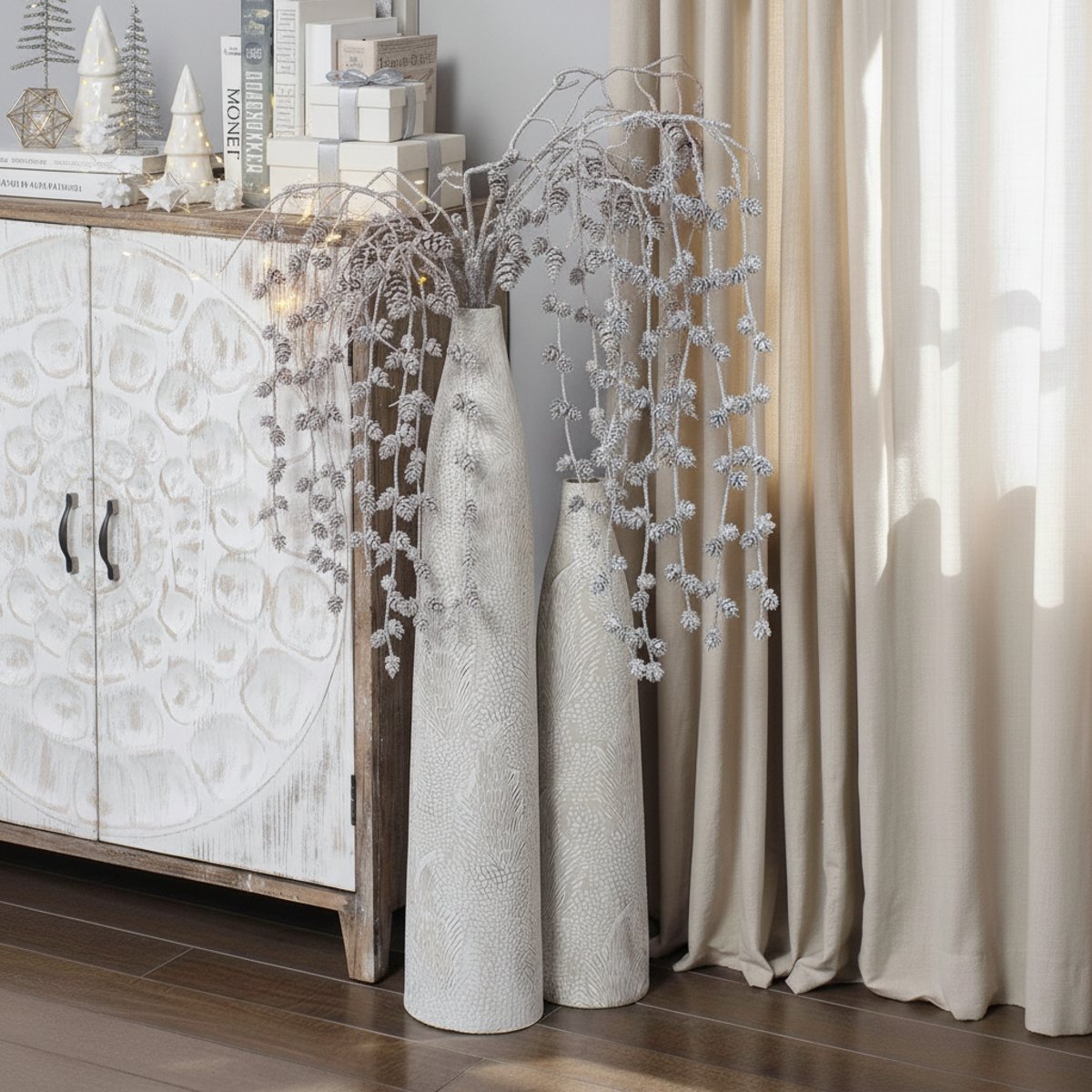 Branche de noël de pin pailletée artificielle H104 EVA argenté, SIA DECO