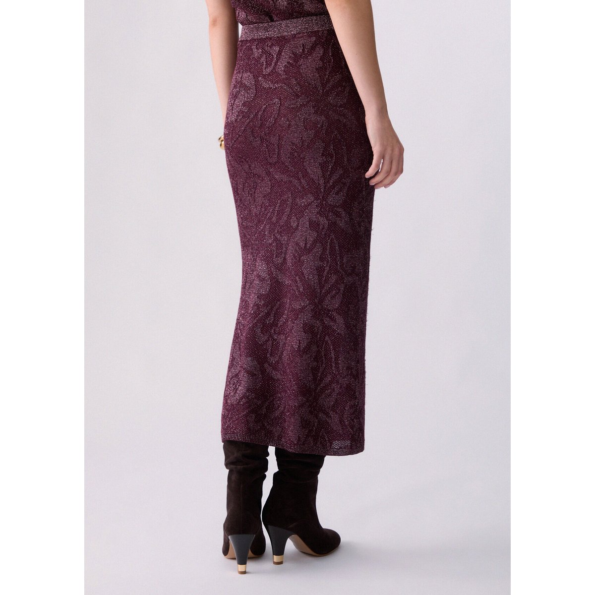 Jupe Midi en Dentelle Lamé aubergine, LIU JO