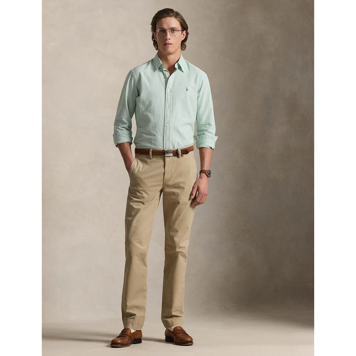Chemise Oxford ajustée rayé vert, POLO RALPH LAUREN