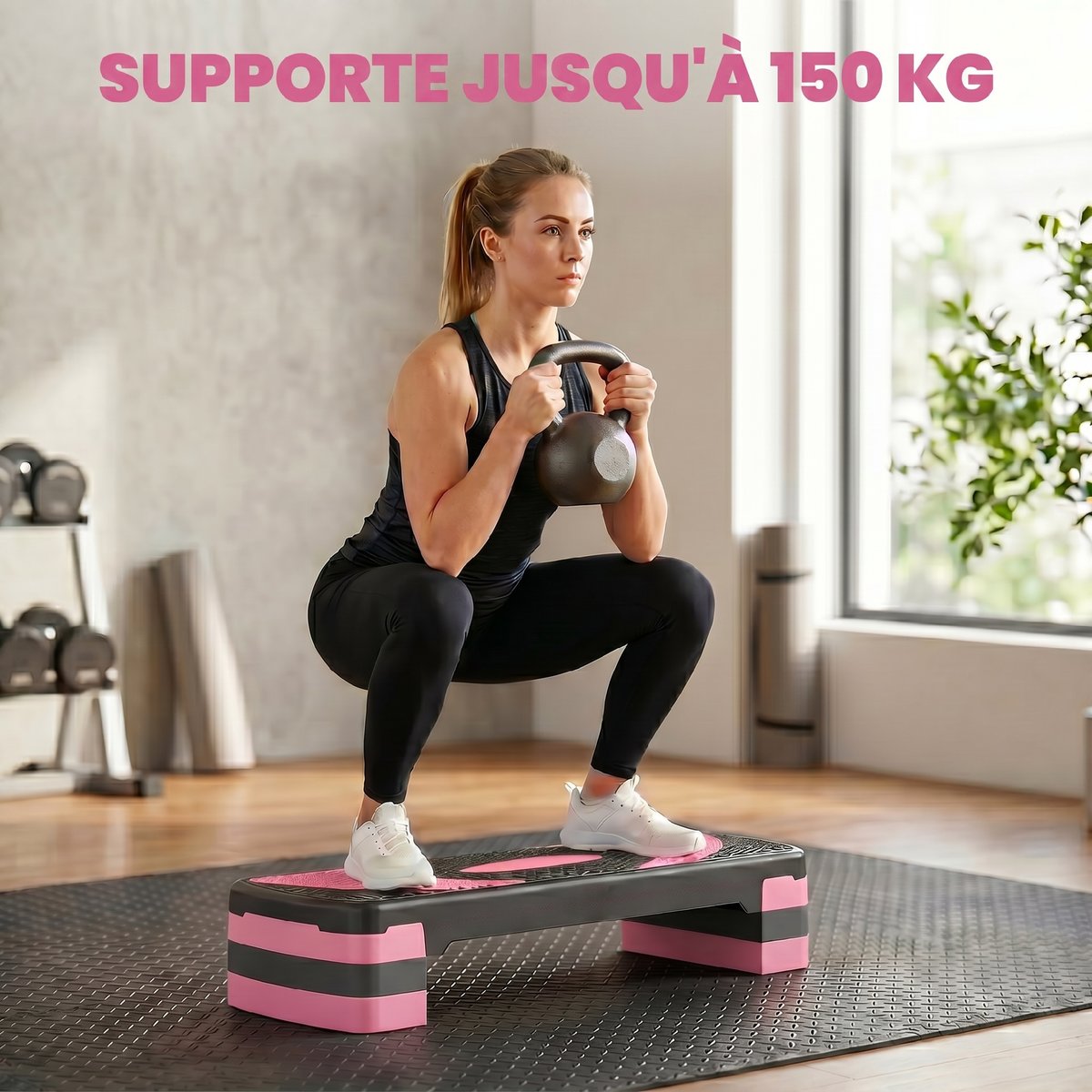 Stepper pour exercices d'aérobie Plastique rose, HOMCOM