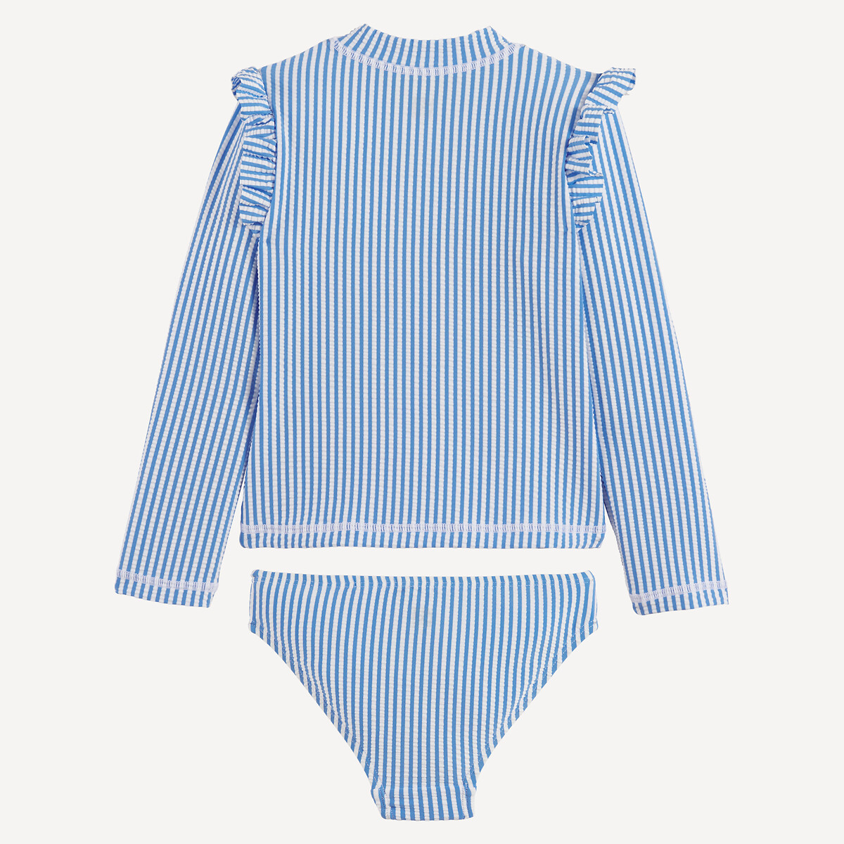 Gestreepte tweedelige zwemkleding, met T-shirt met UV-bescherming gestr blauw + wit, LA REDOUTE COLLECTIONS