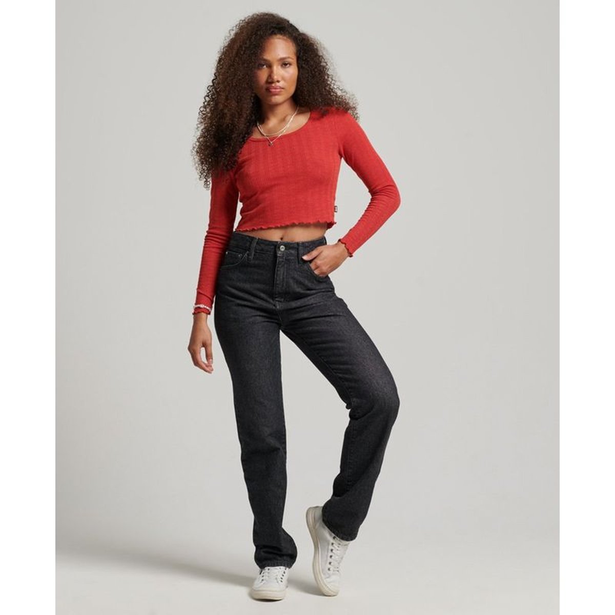 Jean droit à taille haute en coton bio pierre noire de walcott, SUPERDRY