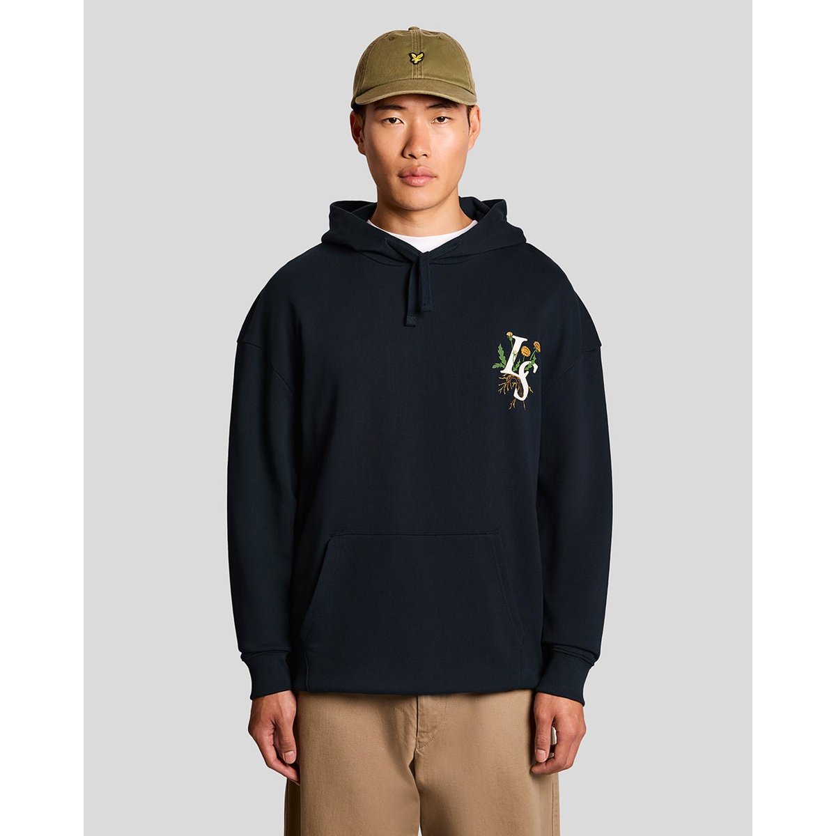 Sweat à capuche botanique graphique en coton bleu foncé marine, LYLE & SCOTT