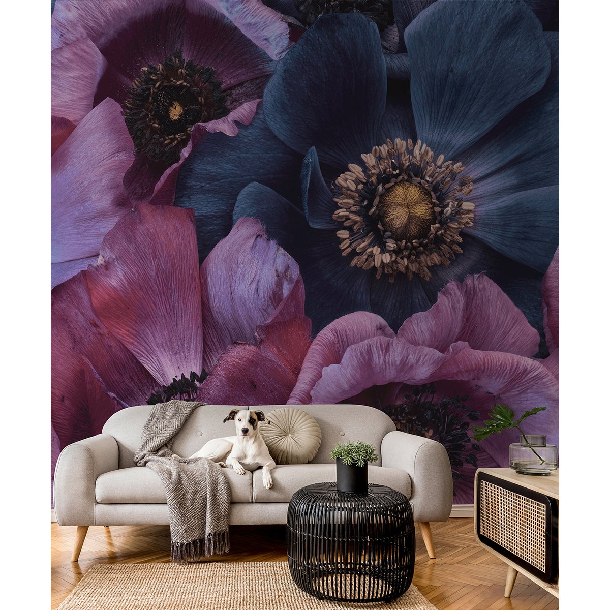Papier peint panoramique Novalis - motif floral bleu, 432 x 280 cm bleu, LE PAPIERS DE NINON