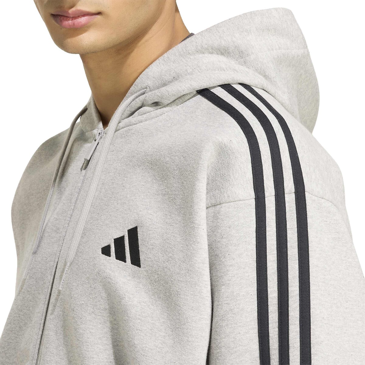 Sweat zippé à capuche, ESSENTIALS gris chiné, ADIDAS SPORTSWEAR