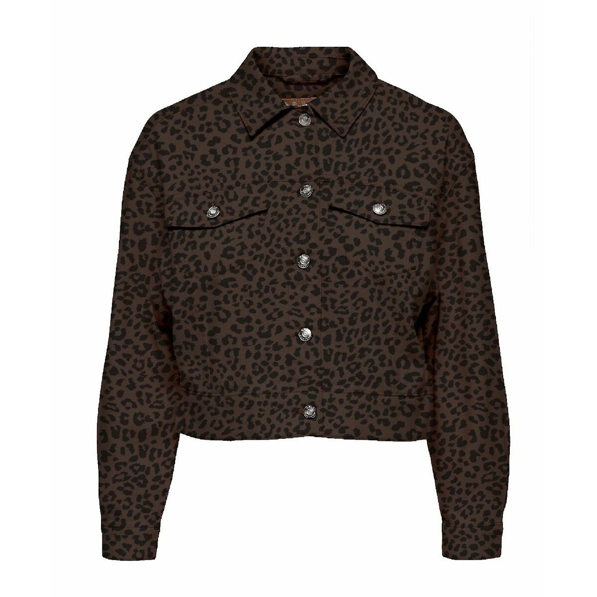 Veste léopard courte en denim imprimé léopard, ONLY