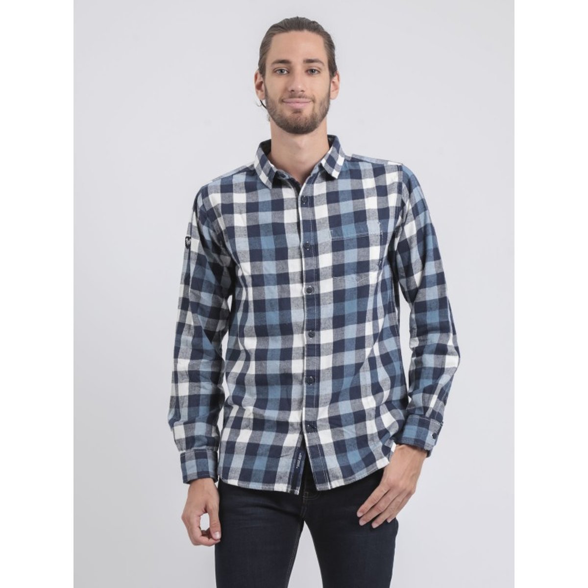 Chemise Manches Longues Carreaux Takos bleu marine, RITCHIE