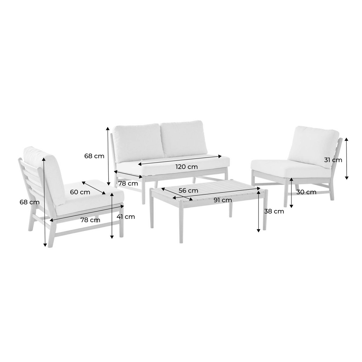Salon de jardin bois d'acacia 4 places  LUNARI naturel / beige, SWEEEK