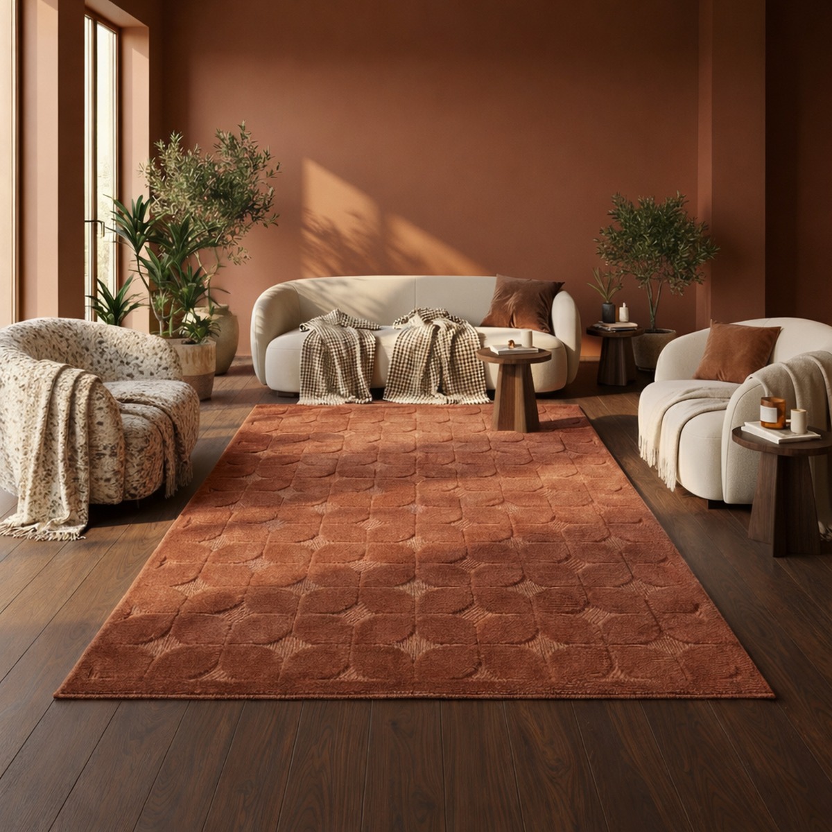 Tapis salon à relief moderne rosé NEW AGE FIFTIES beige, THE DECO FACTORY
