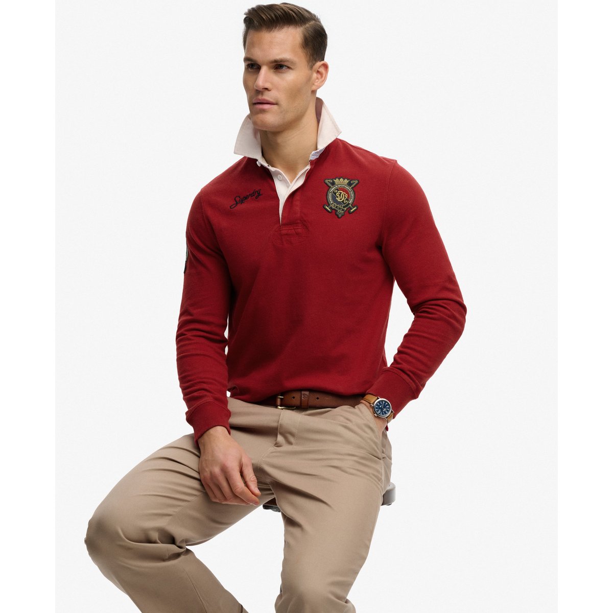 Haut de rugby à double emblème rouge prep, SUPERDRY