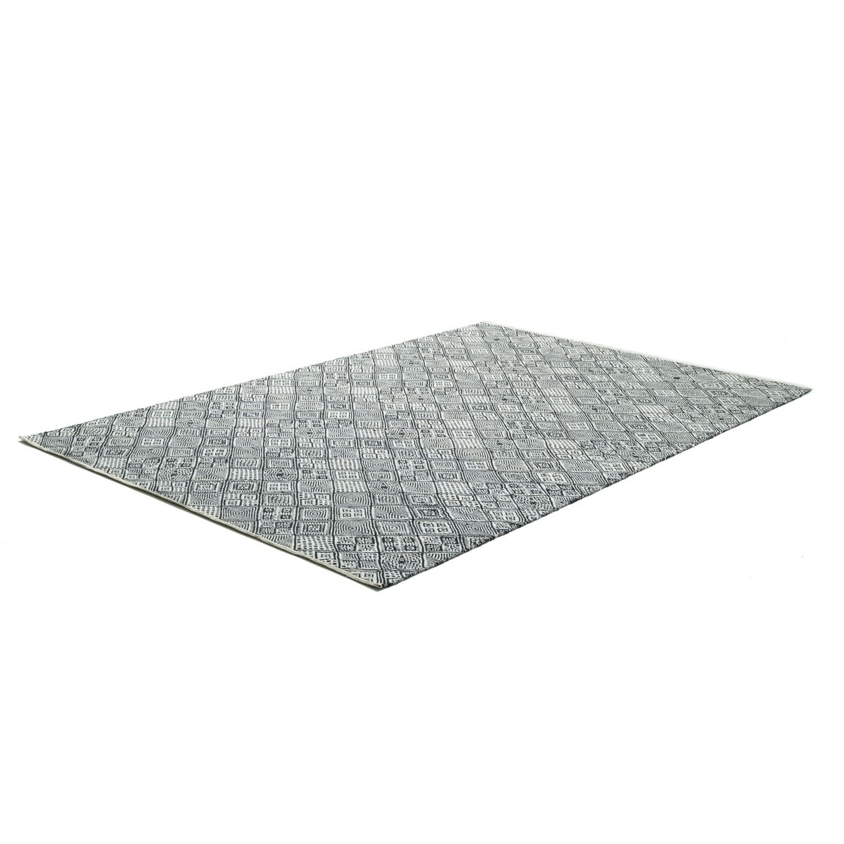 Tapis salon Molde tissé main, laine naturelle noir et blanc, THEKO
