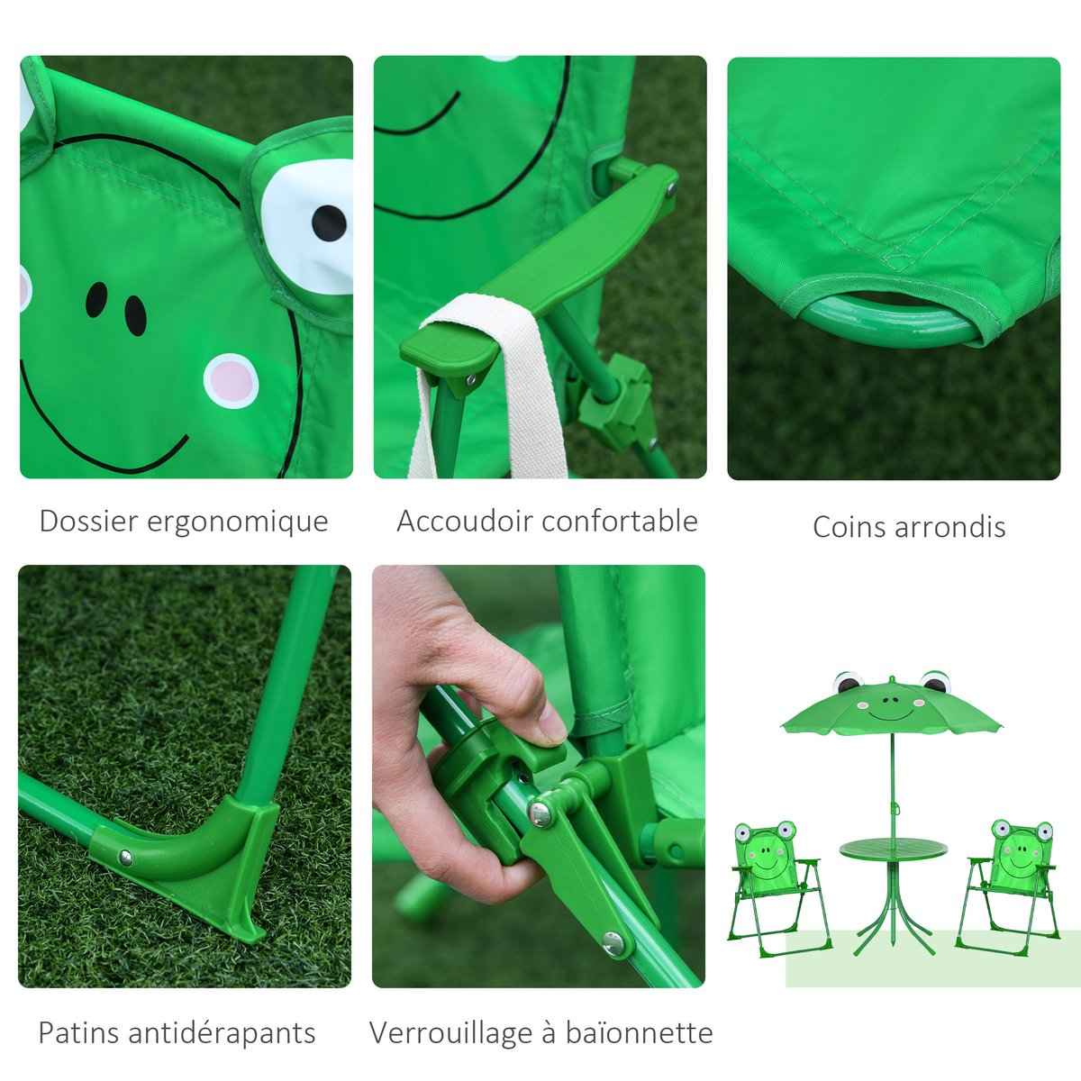 Ensemble de table et chaises de jardin pour vert, OUTSUNNY