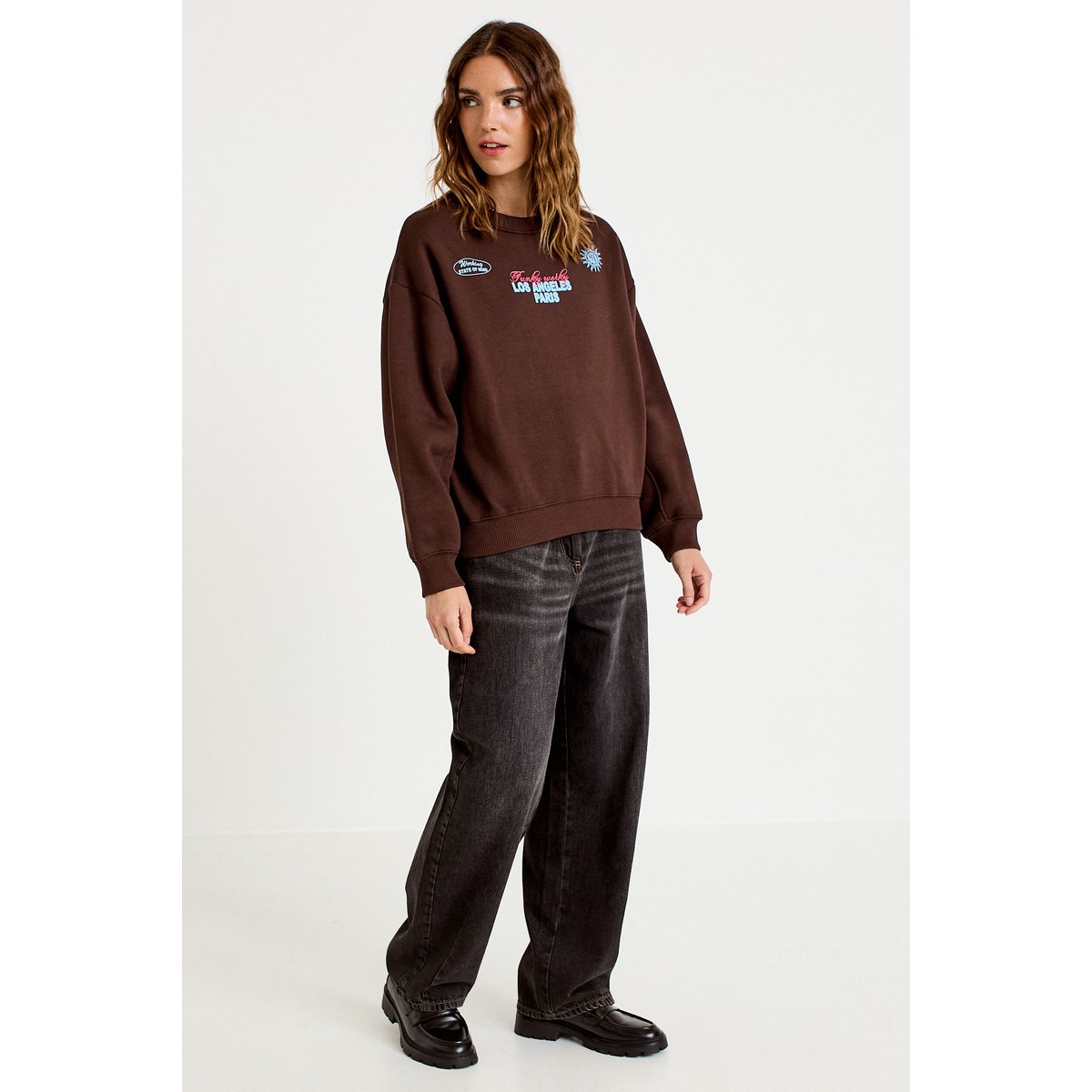 Sweat col rond manches longues marron foncé, CACHE CACHE