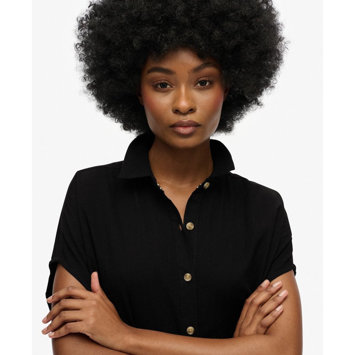 Robe chemise mi-longue oversize noir, SUPERDRY