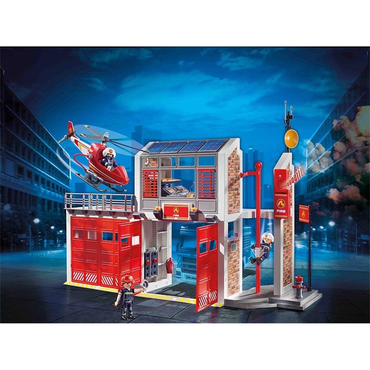 Set de 3 : caserne de pompiers + camion à échelle + véhicule de secours multicolore, PLAYMOBIL
