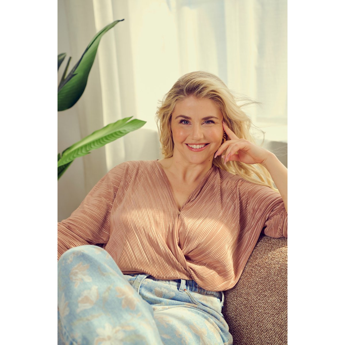 Blouse plissée marron clair, ULLA POPKEN