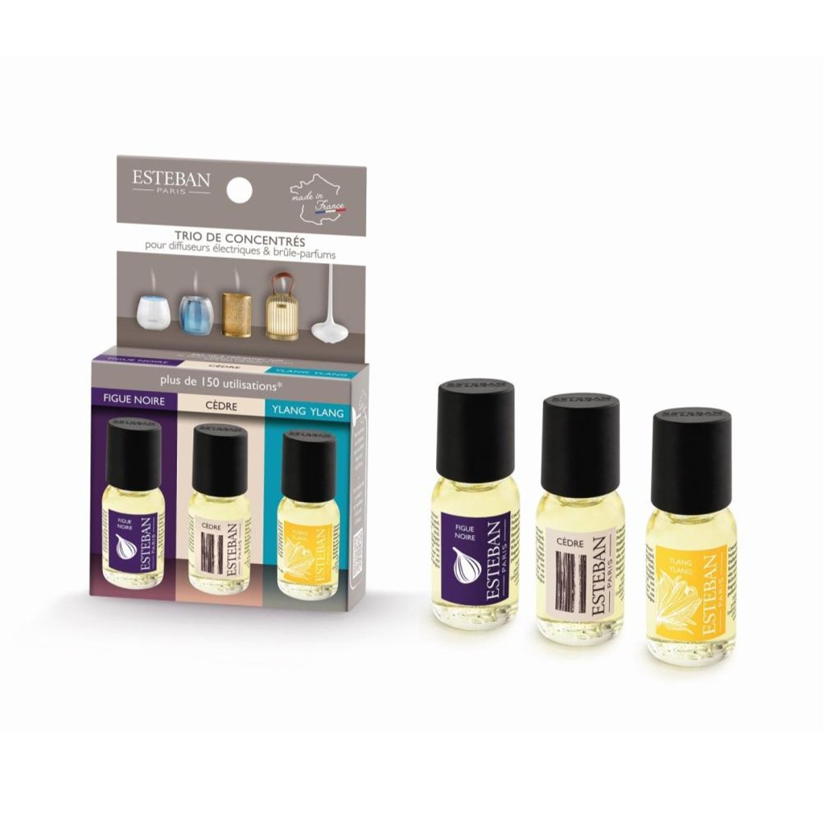 Parfum d'intérieur - Coffret trio concentrés Figue noire - Cèdre - Ylang Ylang transparent, ESTEBAN