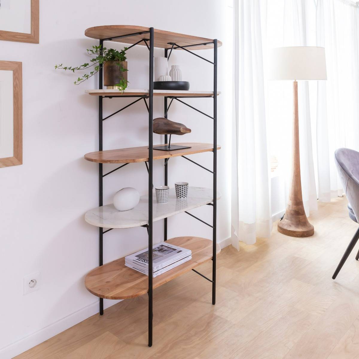 Etagère en bois d'acacia et marbre  SCOTT marron, MADE IN MEUBLES 