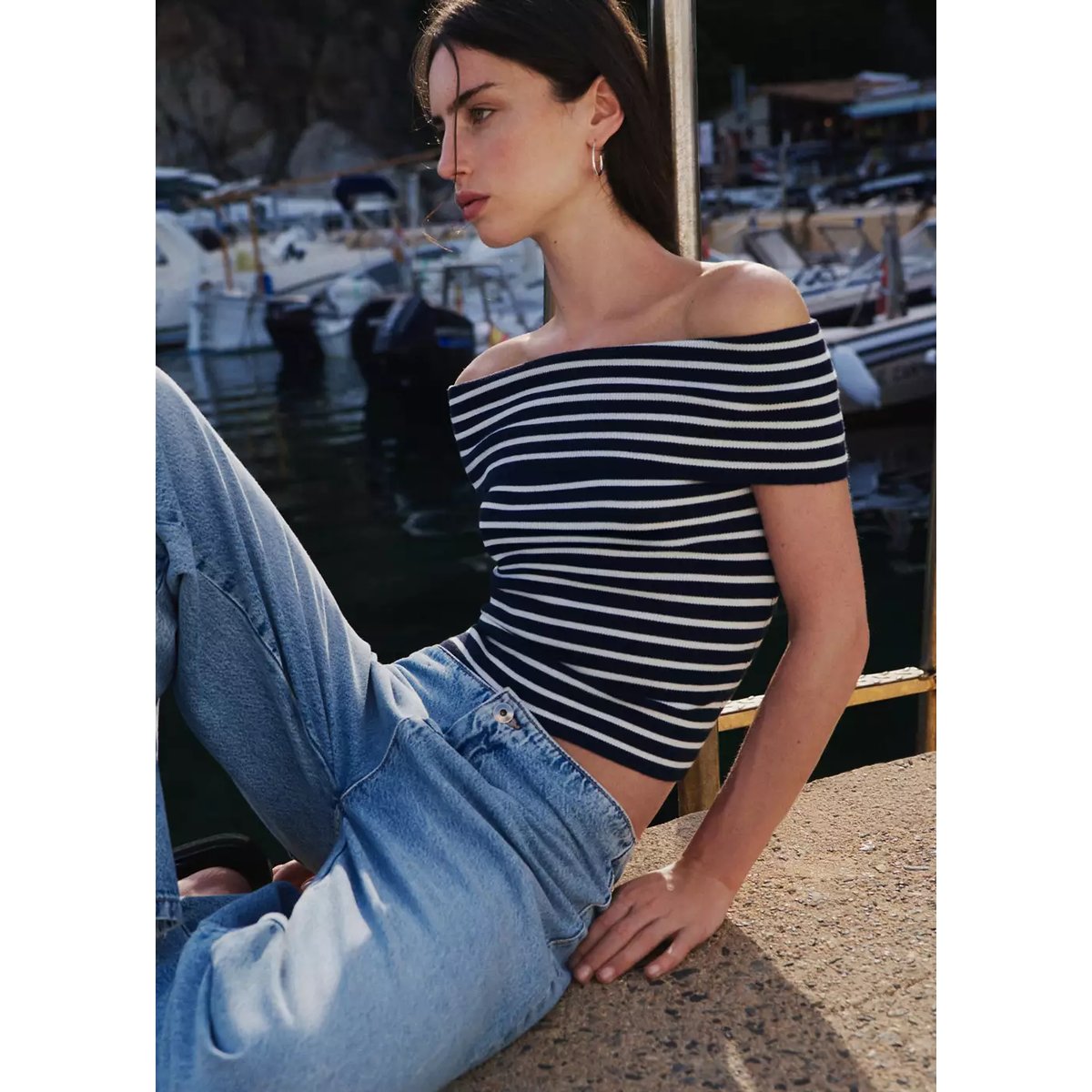 Top rayures col bateau bleu marine, MANGO TEEN