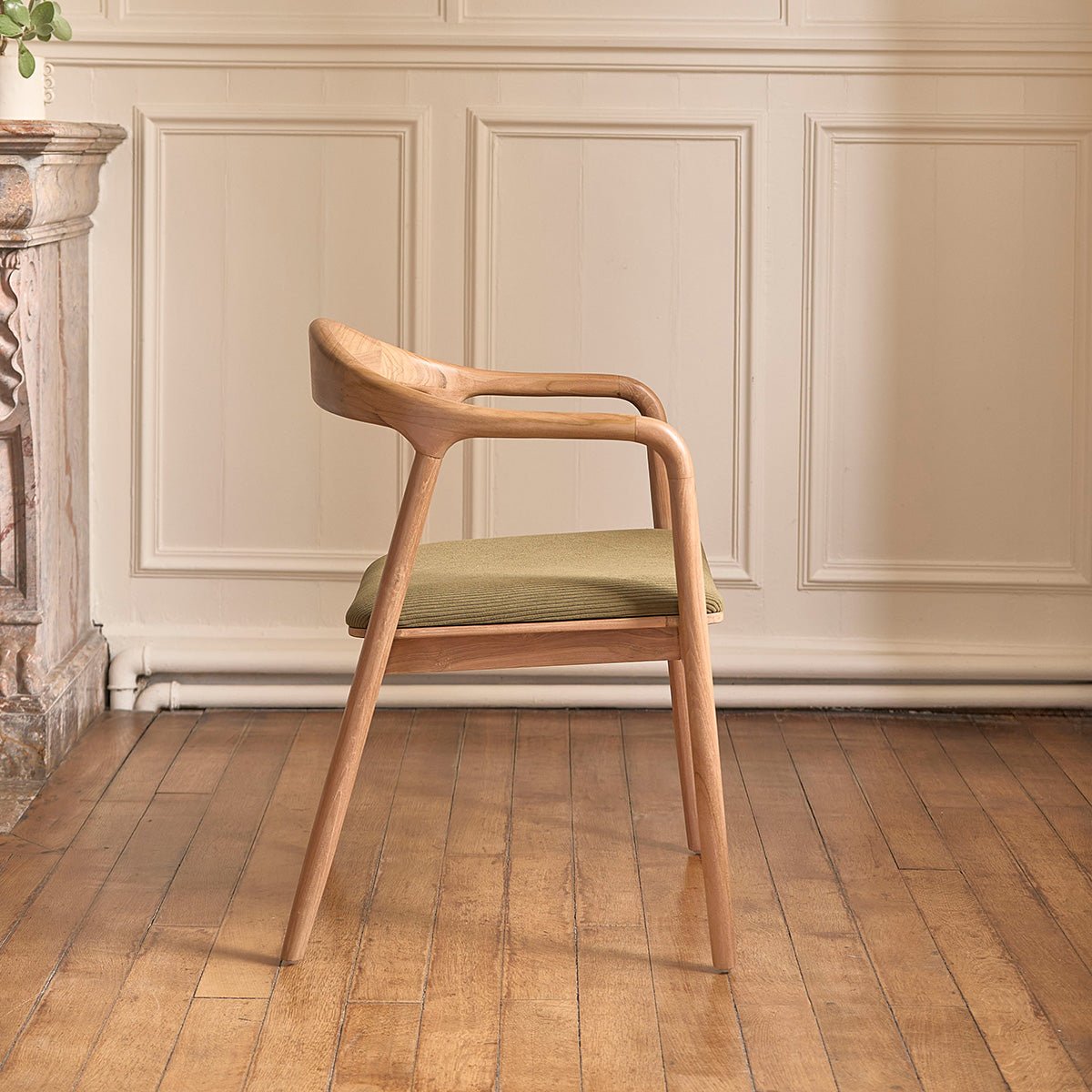 Lot de 2 chaises en teck massif et velours côtelé AMBRE kaki, BERAH GETAH