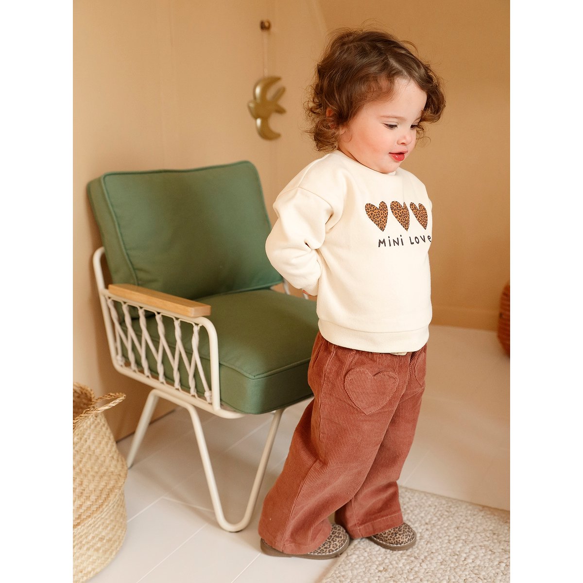 Pantalon bébé en velours côtelé avec ceinture "léopard" à nouer terracotta, VERTBAUDET