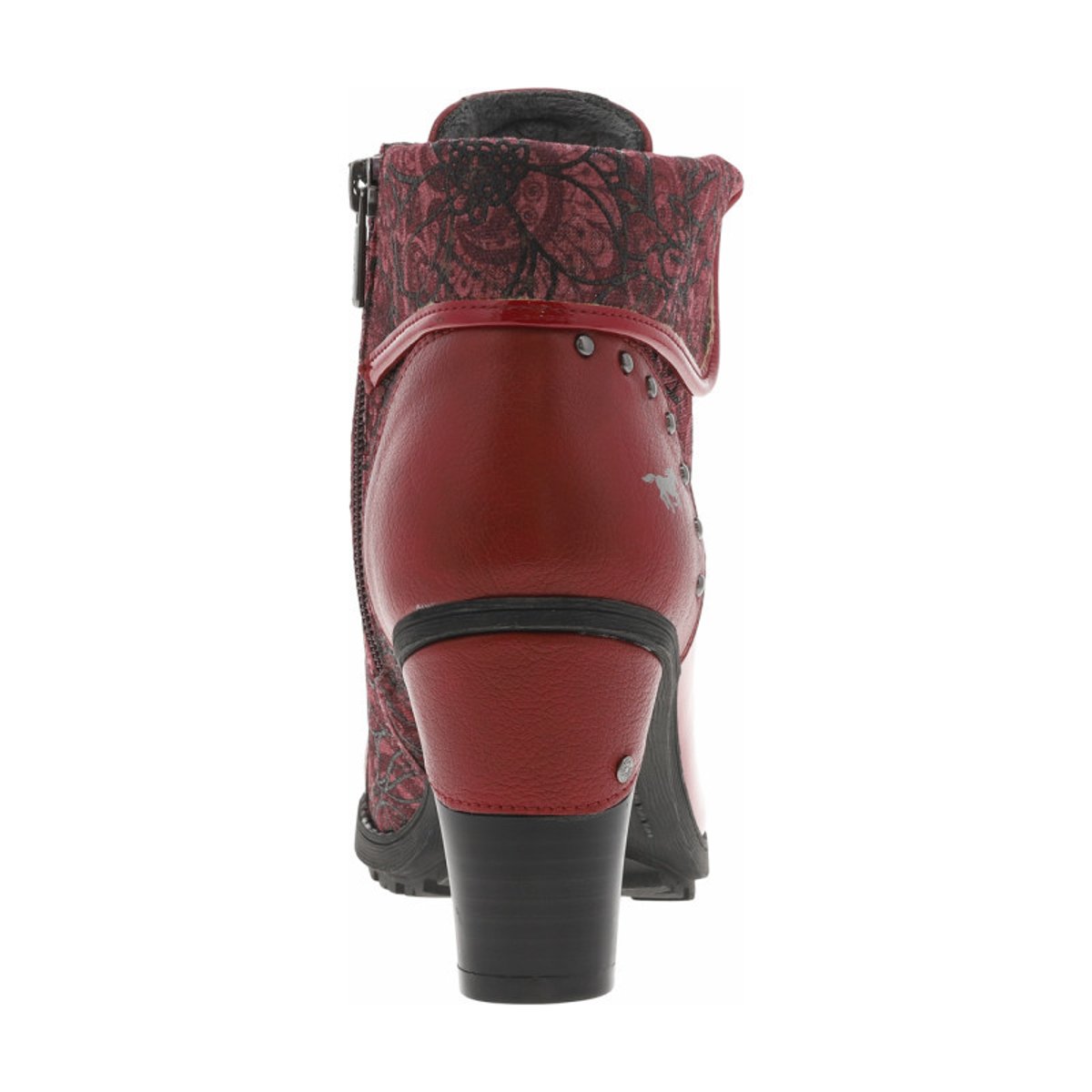 Bottines rouges à talon décroché haut avec un zip et des lacets ronds rouges, MUSTANG