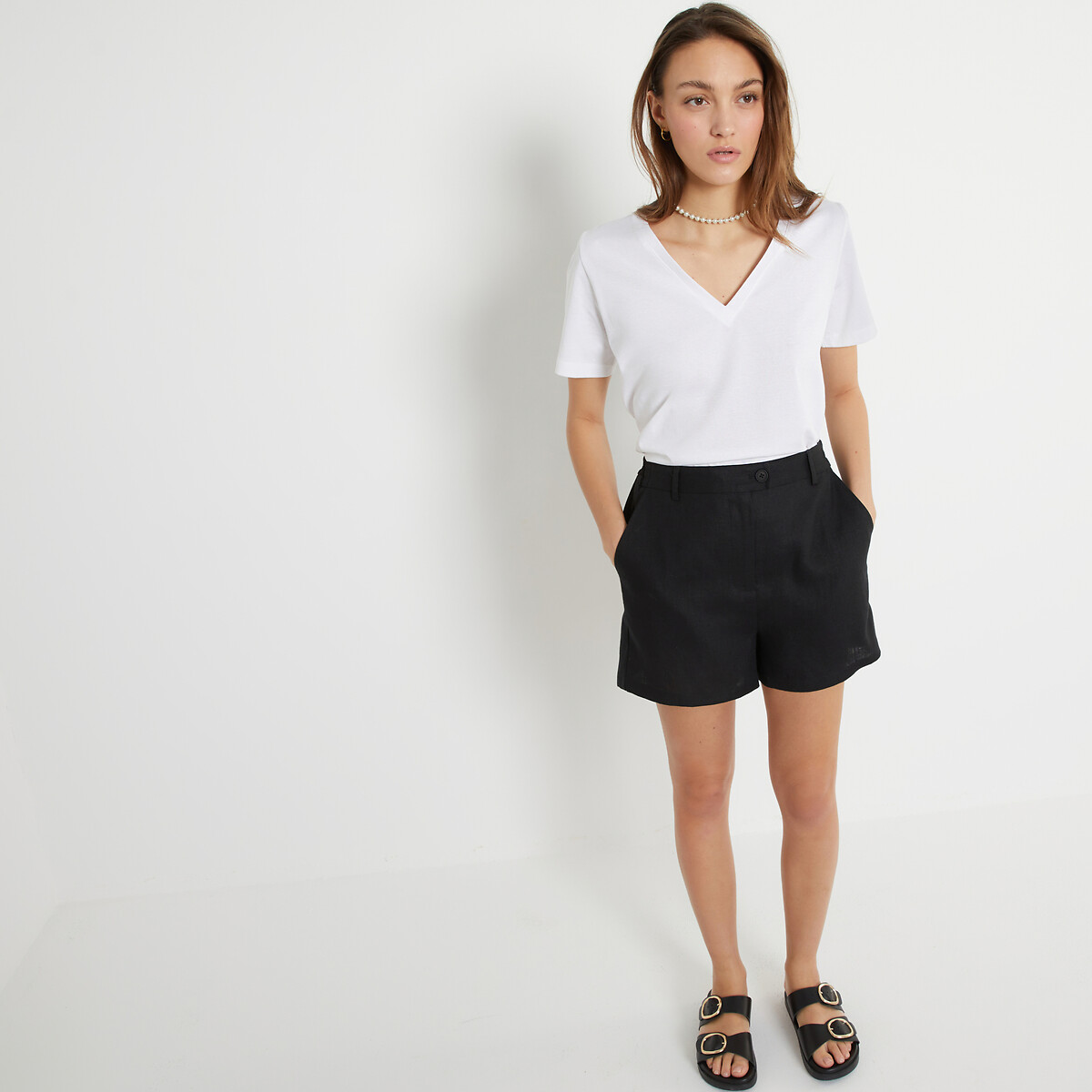 Loose T-shirt met V-hals, korte mouwen wit, LA REDOUTE COLLECTIONS