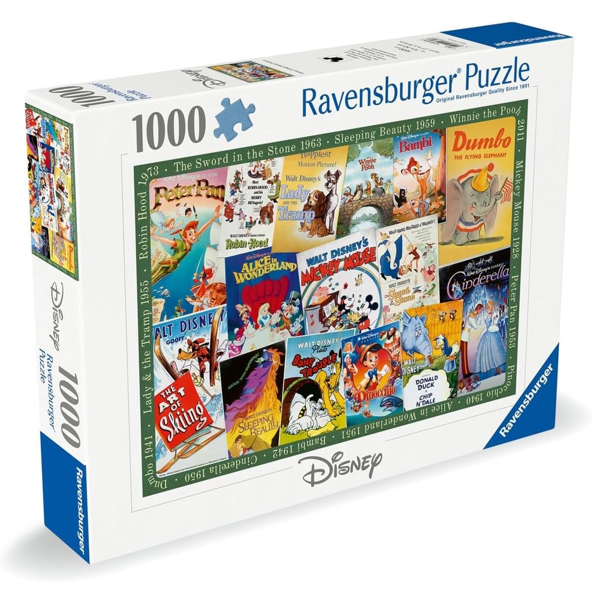Puzzle Affiche vintage des films Disney 1000 pcs blanc, RAVENSBURGER