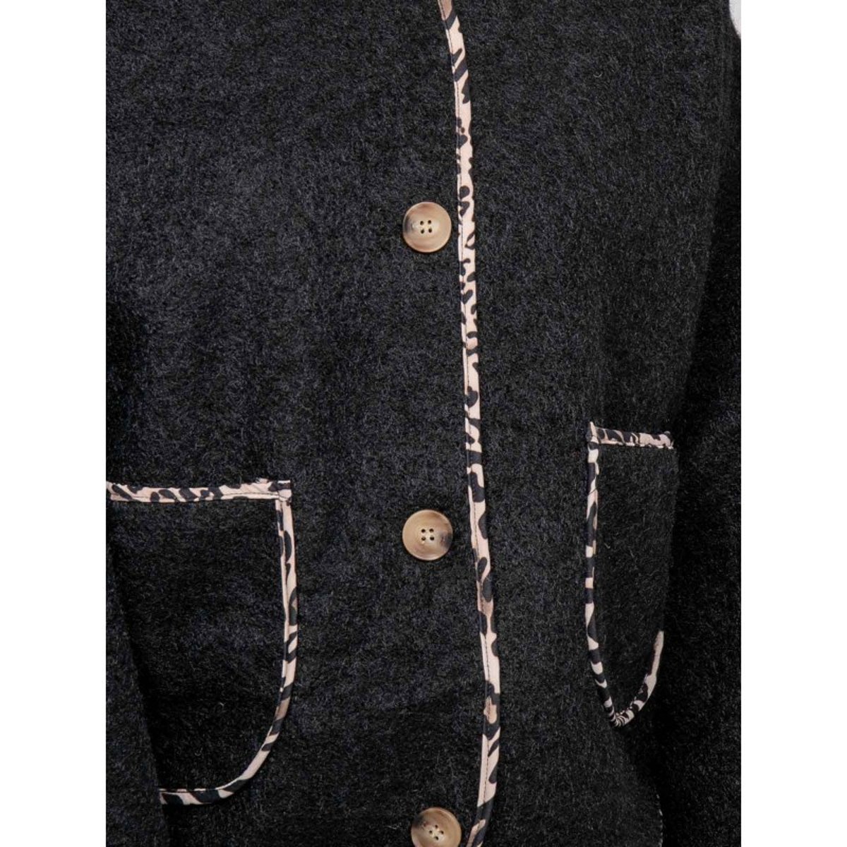 Veste Courte En Lainage Bouclé Biais Léopard Ubila noir, DONA LISA