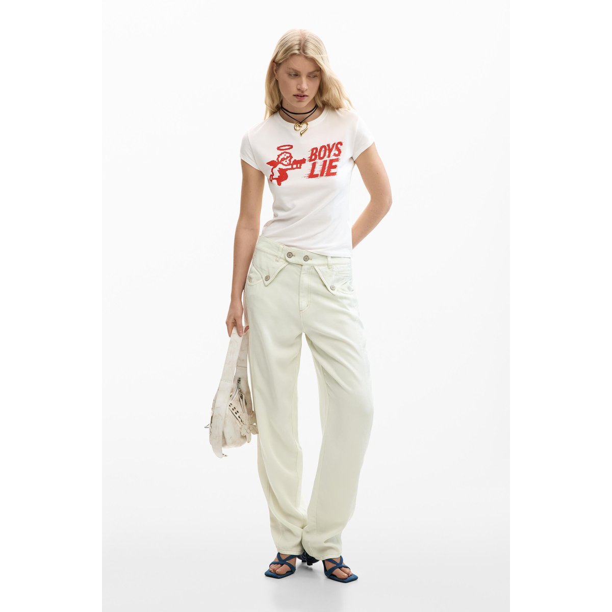 T-shirt moulant Boys Lie blanc, DESIGUAL