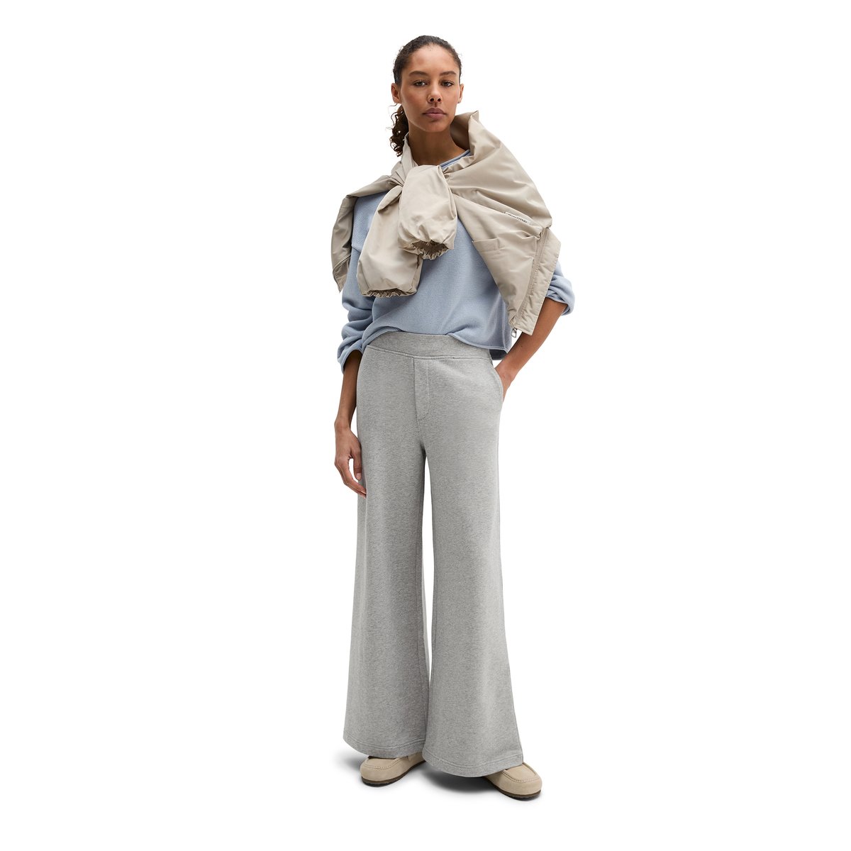 Pantalon sweat relaxed garment-dyed en coton doux gris, MARC O'POLO