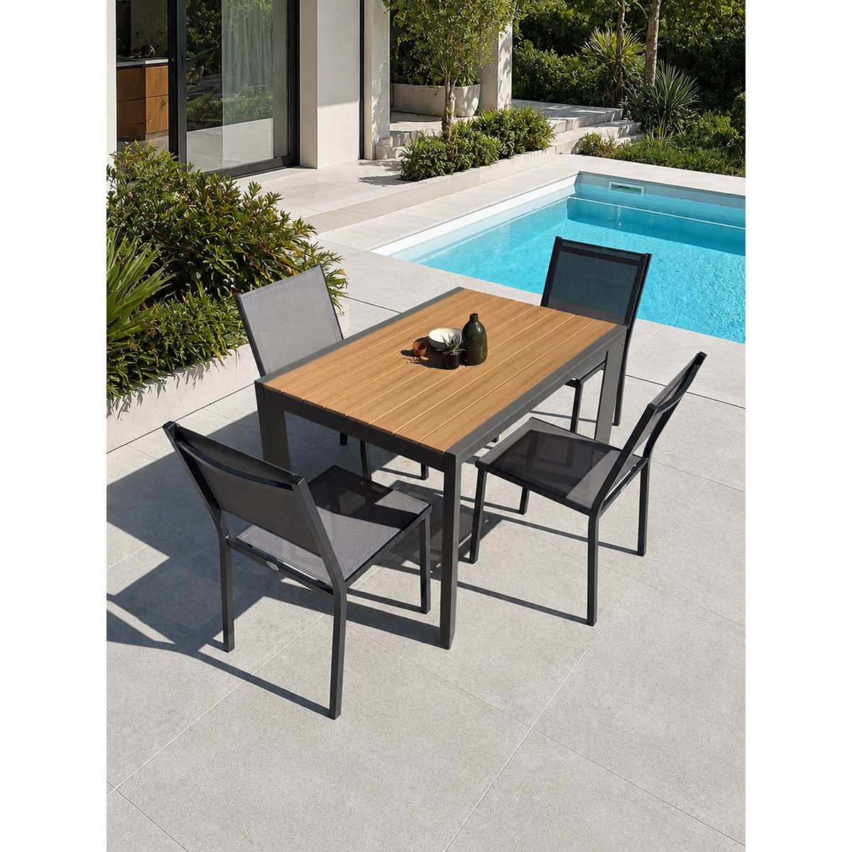 Ensemble repas de jardin 4 places en alu TONGA gris anthracite, DCB GARDEN