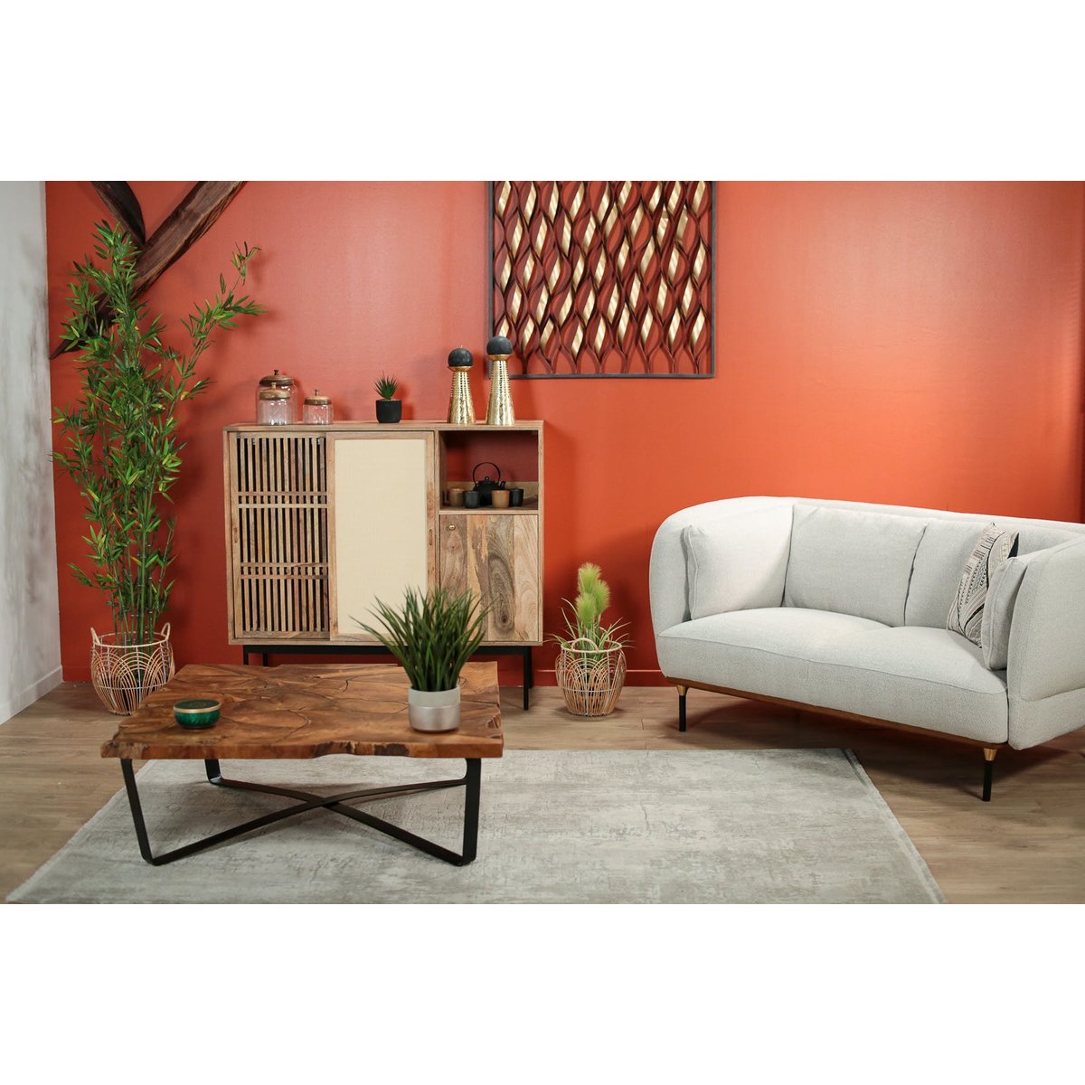 Table basse carrée teck massif recyclé D100 cm BALTIMORE bois naturel, PIER IMPORT