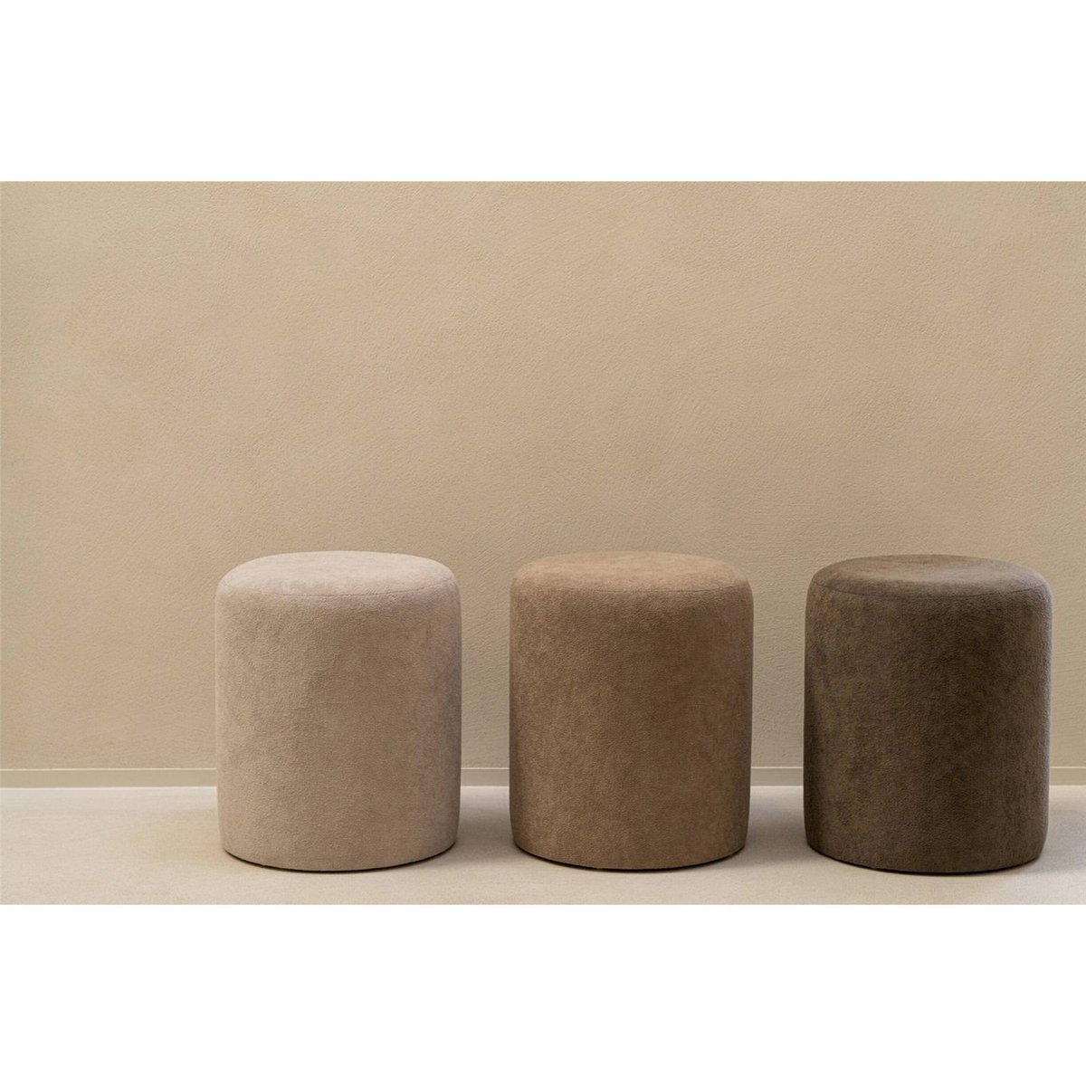 Pouf rond en tissu doux marron, RECOLLECTION