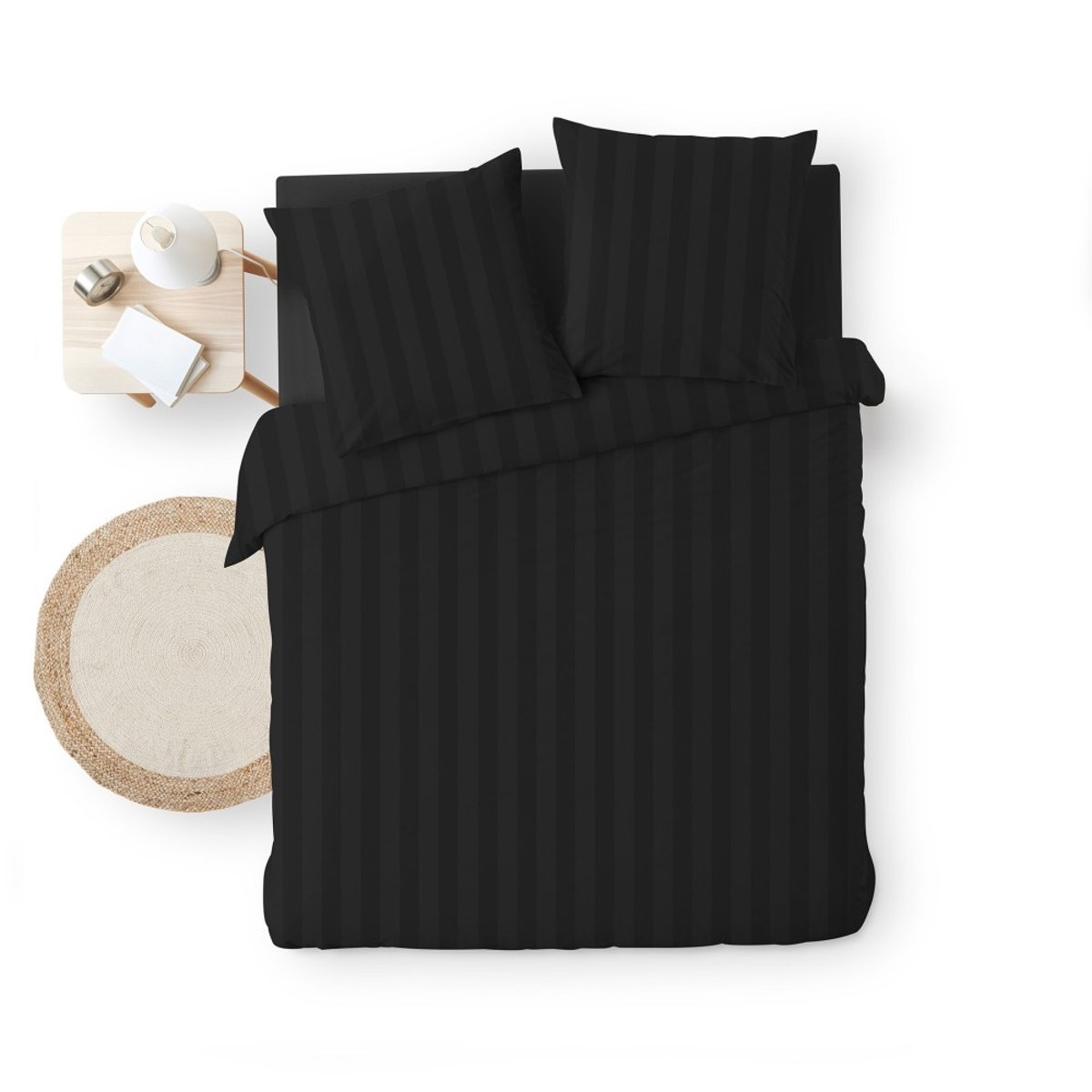 Housse De Couette 240x220 + 2 Taies Cléo Noir Uni Microfibre noir, DECORATIE