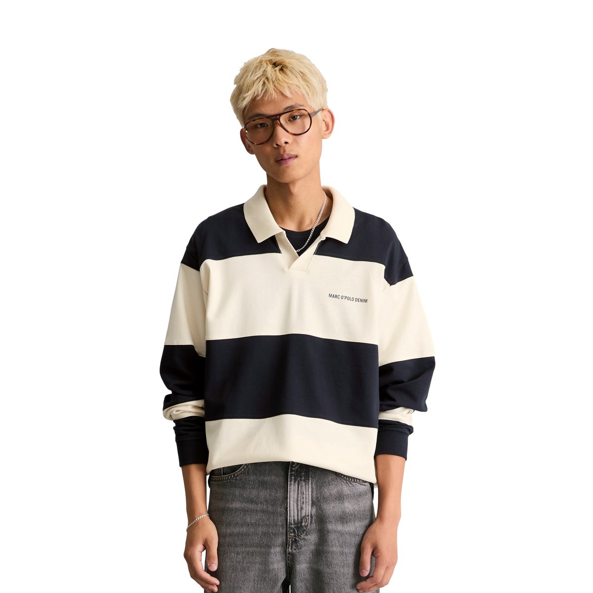 Sweat-shirt polo coupe décontractée avec des rayures Cut & Sew bleu, MARC O’POLO DENIM