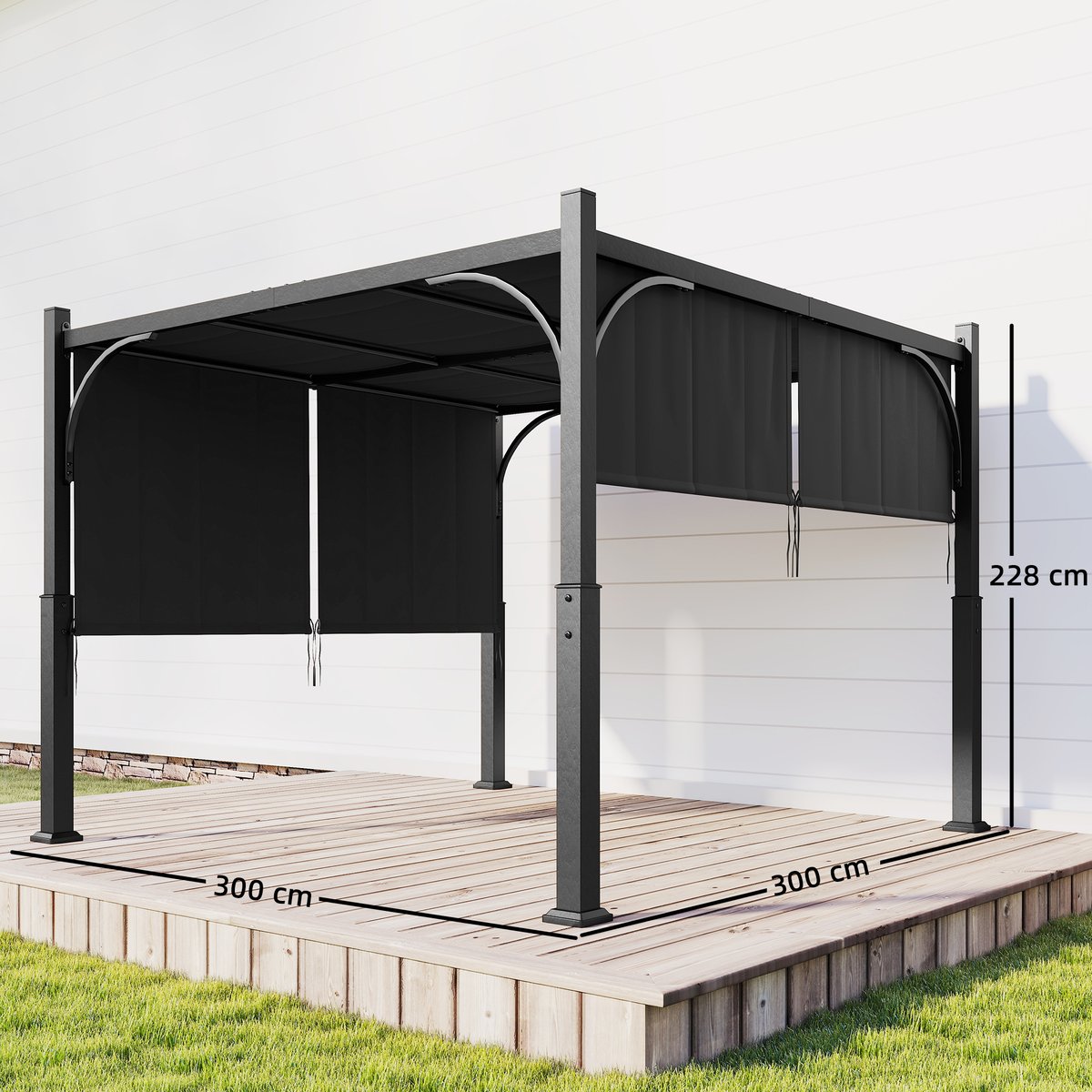 Pergola de jardin 3 x 3 m auvent coulissant métal galvanisé gris, OUTSUNNY