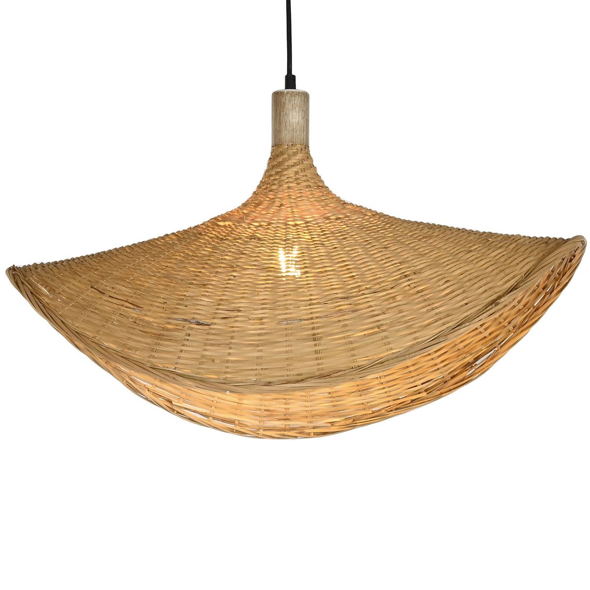 Plafonnier rotin naturel tressé chapeau 65x47x35cm bois, WADIGA