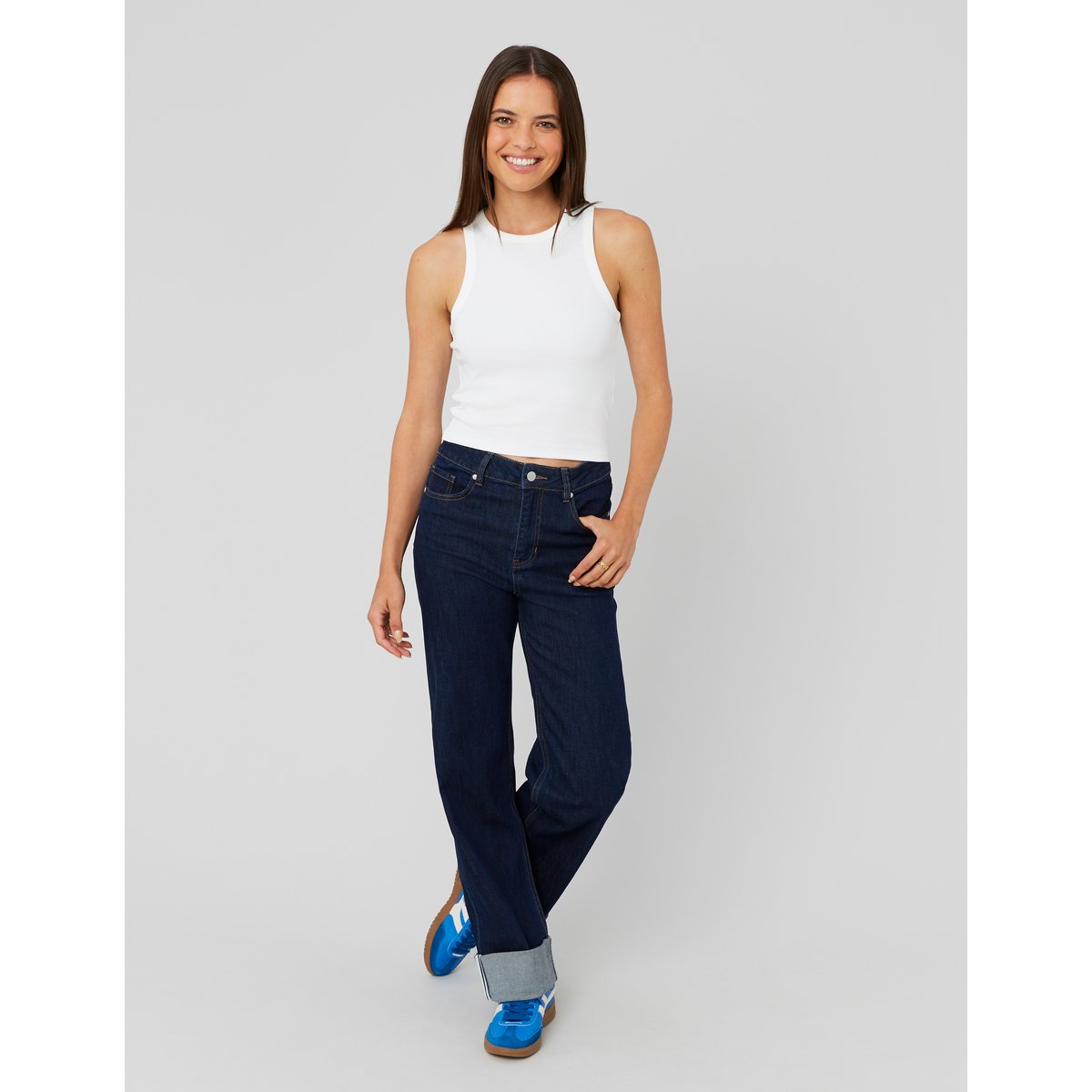 Jean straight revers bleu moyen, BZB