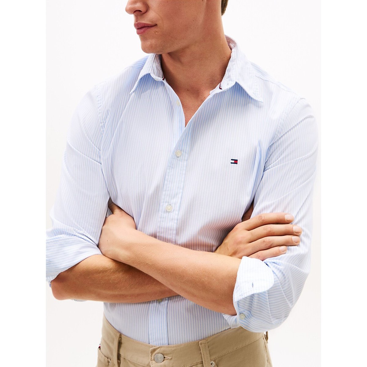 Recht hemd gestreept lichtblauw, TOMMY HILFIGER