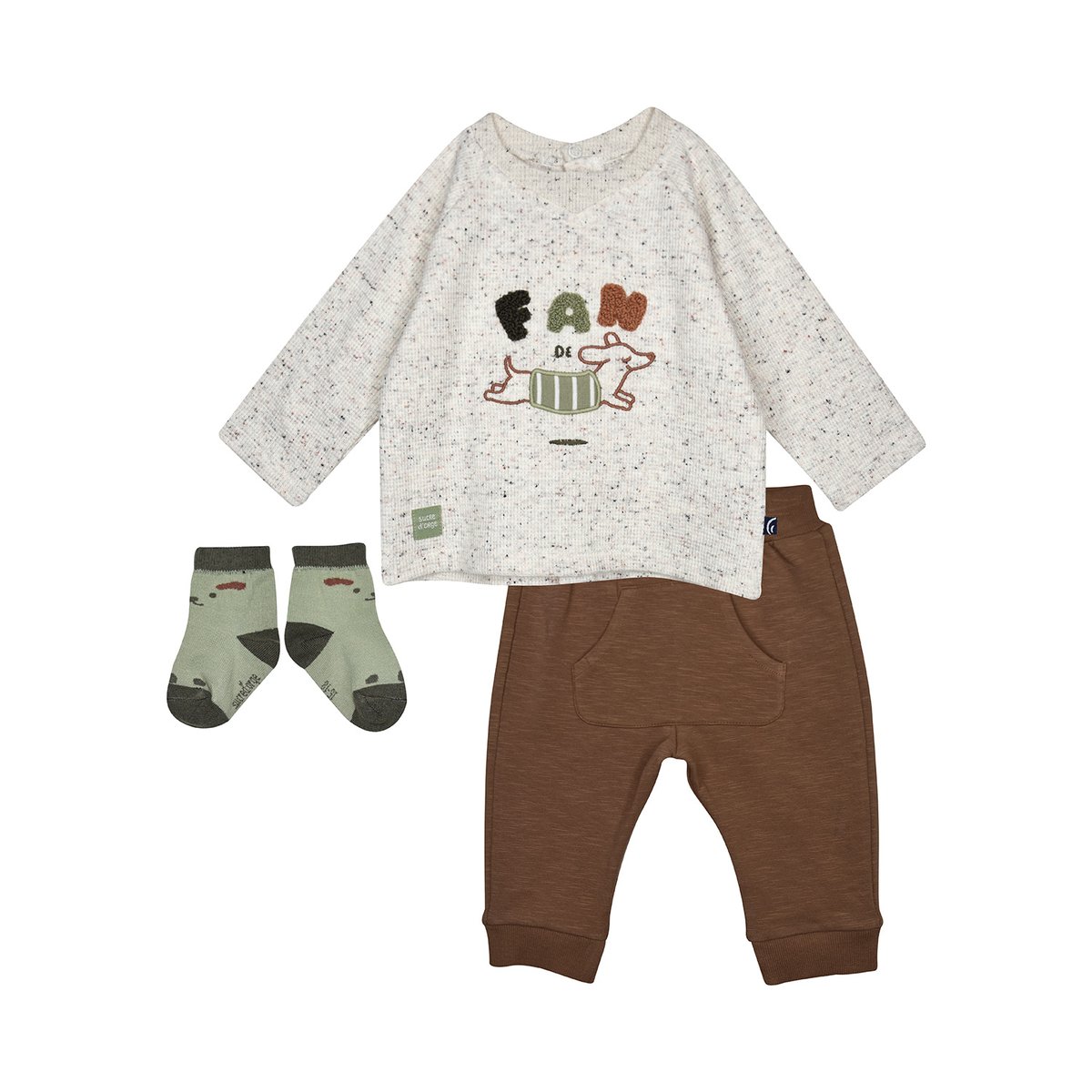 Ensemble tshirt pantalon chaussette pat beige, SUCRE D'ORGE