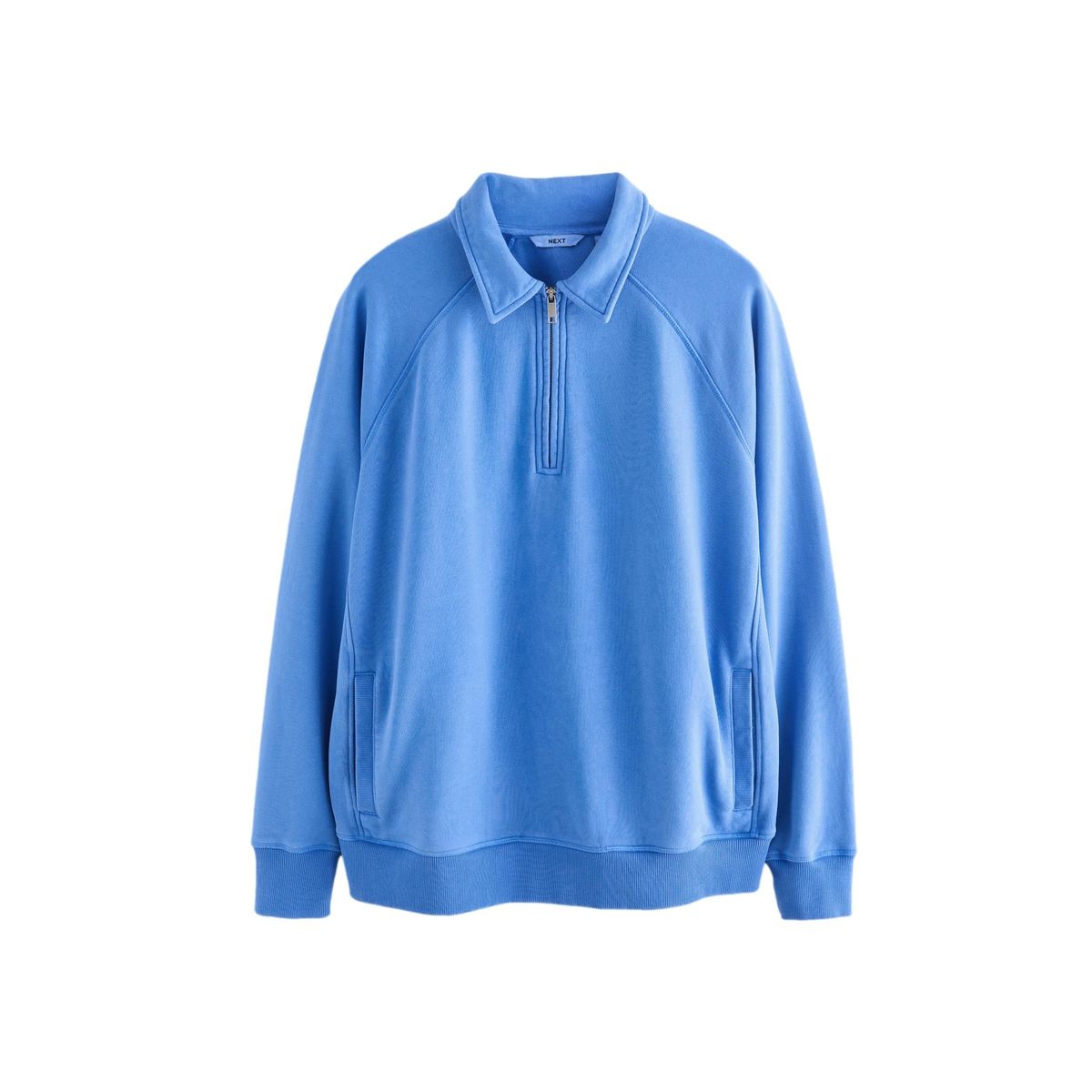 Sweat à col polo zippé délavé en pièce bleu, NEXT